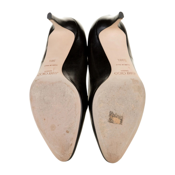 JIMMY CHOO Women's Black Kid Leather Vega Pumps 2.5" Heel Semi-Pointed Toe - Picture 4 of 5